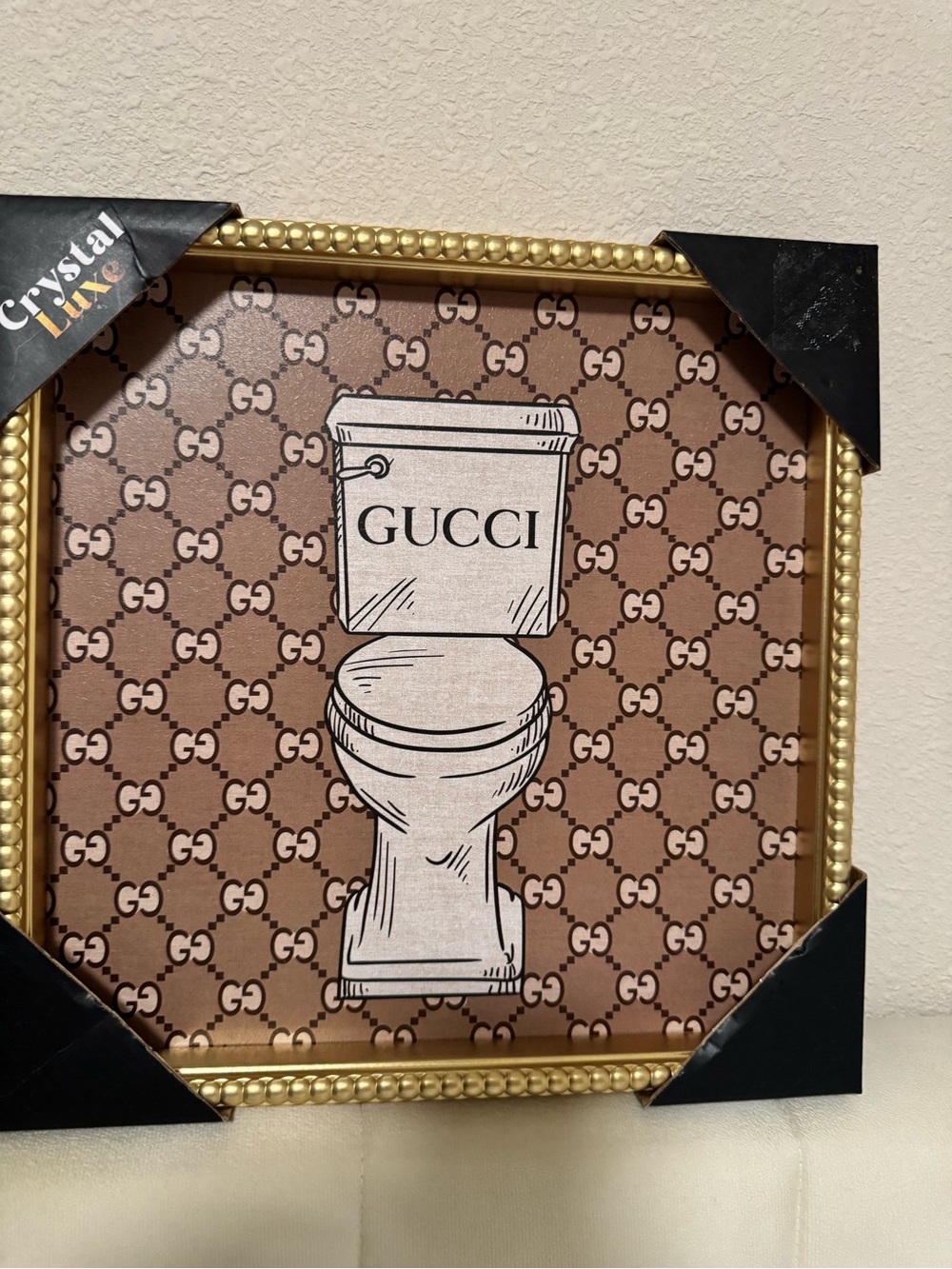 Gucci Brown Monogram Toilet Art Print with Gold Frame